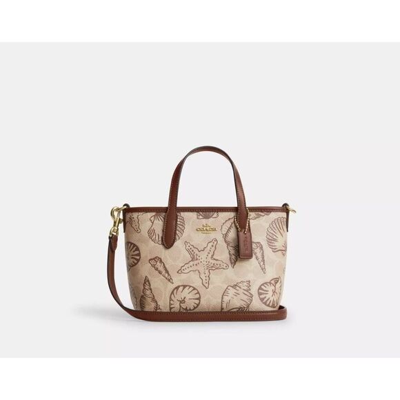 NWT Coach CBM65 City Mini Tote Bag Signature Canvas With Shell Print Gold/Sand - Picture 2 of 7